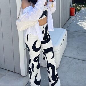 Fashion Nova Black and White Flare Jeans